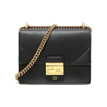 FENDI Kan U Leather Chain Shoulder Bag Women's Black