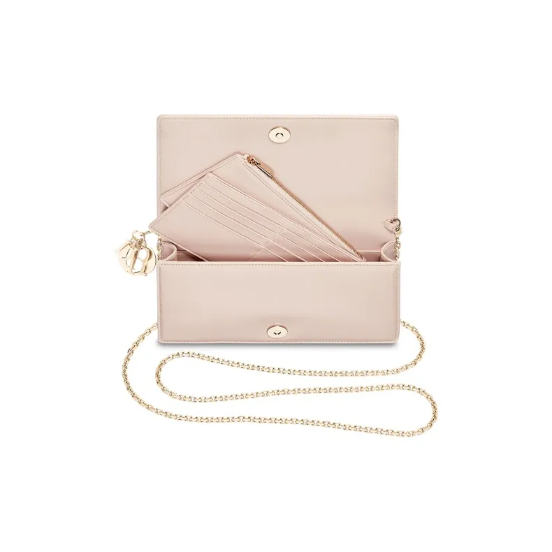 DIOR Lady Dior Lambskin Chain Clutch Women's Gray Pink-3