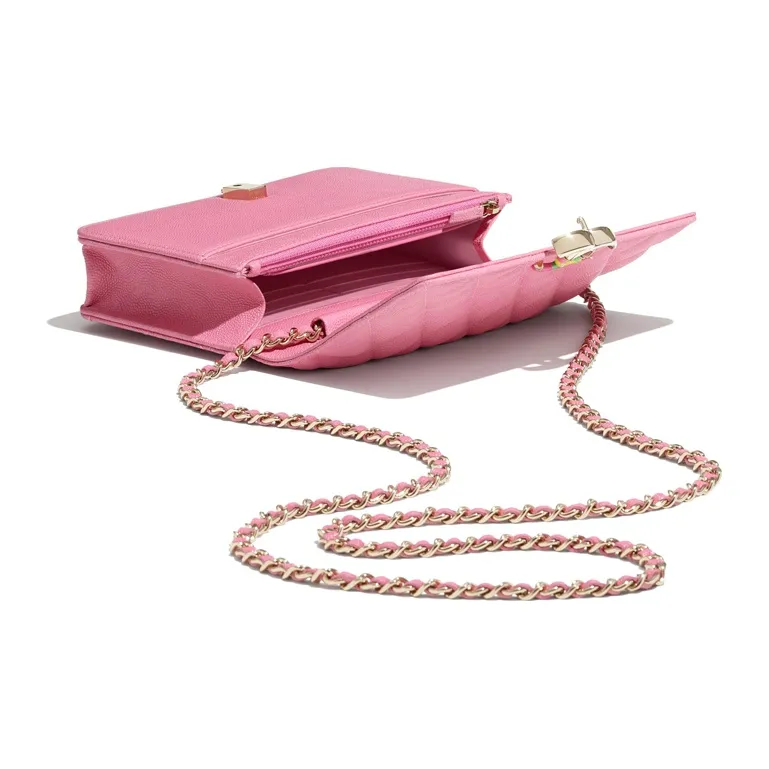 CHANEL Metal With Embossed Calfskin Crossbody Bag Wallet Chain Bag Shoulder Bag Women's Pink-3