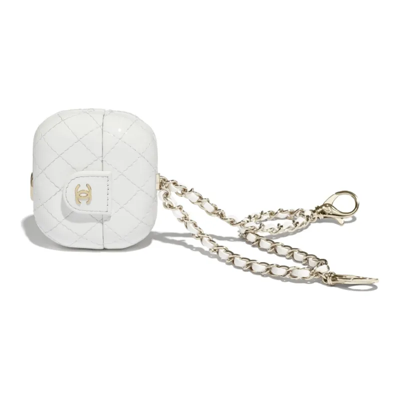 CHANEL Calfskin Clutch Earphone Case Women's White-1