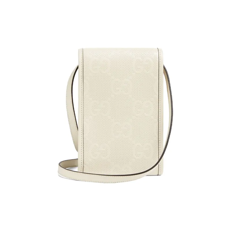GUCCI Leather Cell Phone Pouch, Shoulder Bag, Crossbody Bag Mini Unisex Ecru-3