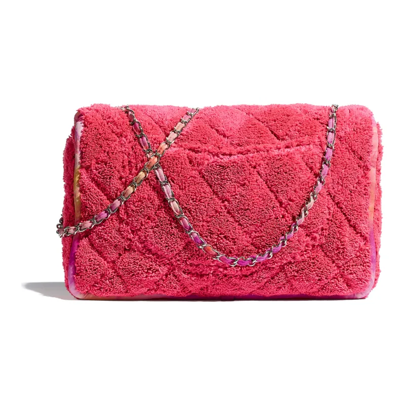 CHANEL Mixed Fiber Silver Metal Flap Bag Shoulder Bag Tubas Women's Flamingo Pink-1