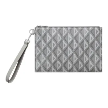 DIOR Smooth Cow Leather With Cotton Grey Canvas Card Holders File Pouches Clutches Men's Gray