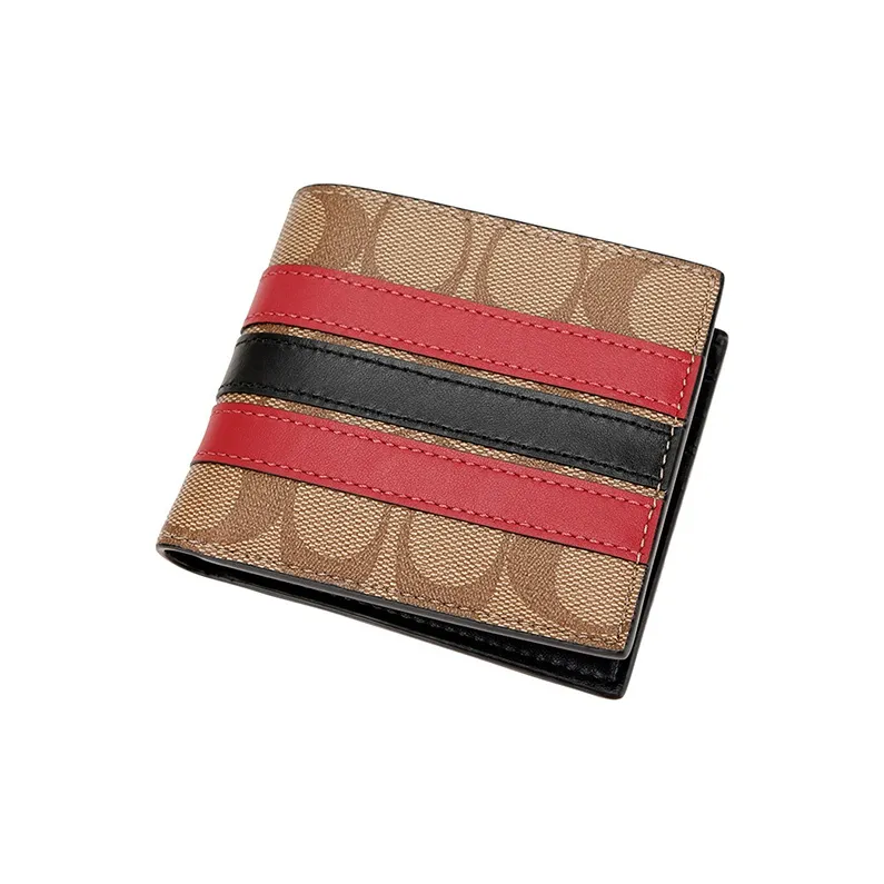 COACH Boxed Artificial Leather With Leather Keychain Wallet Gift Box Set Men's Red & Khaki-5