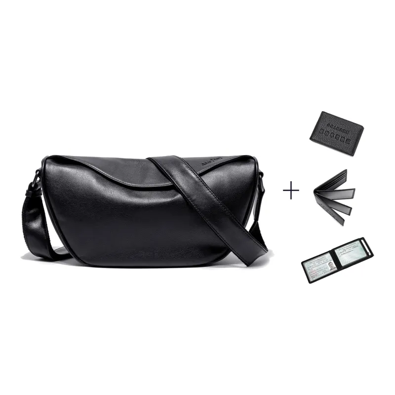 Ace Paul Cow Leather Crescent Bag, Small Square Bag, Shoulder Bag, Crossbody Bag Medium Size Unisex Black-10