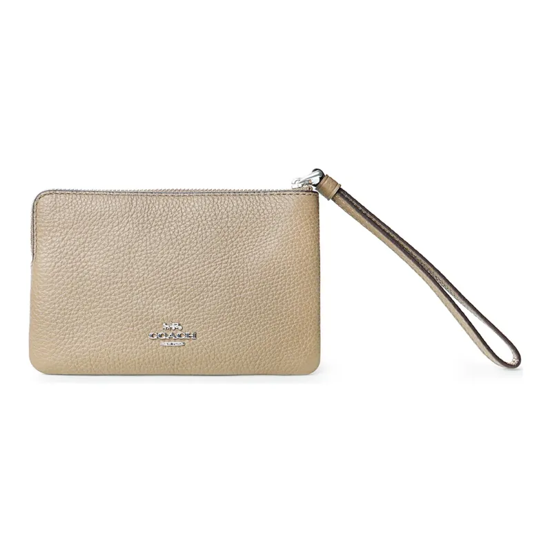 COACH X Basquiat Collaboration Corner Zip Leather Wallet Wrist Bag Coin Purse Small Size Women's Umber-2
