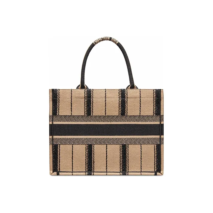 DIOR BookTote Canvas Handbag Small Size Women's Black/Beige-2