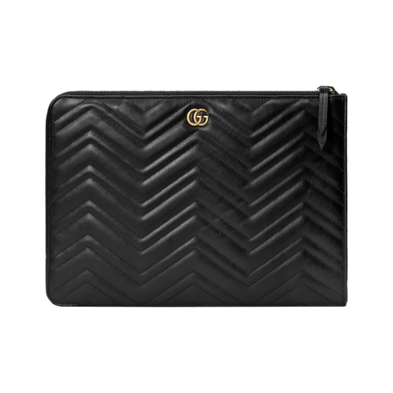 GUCCI GG Marmont Quilting Leather Clutch Men's Black-0
