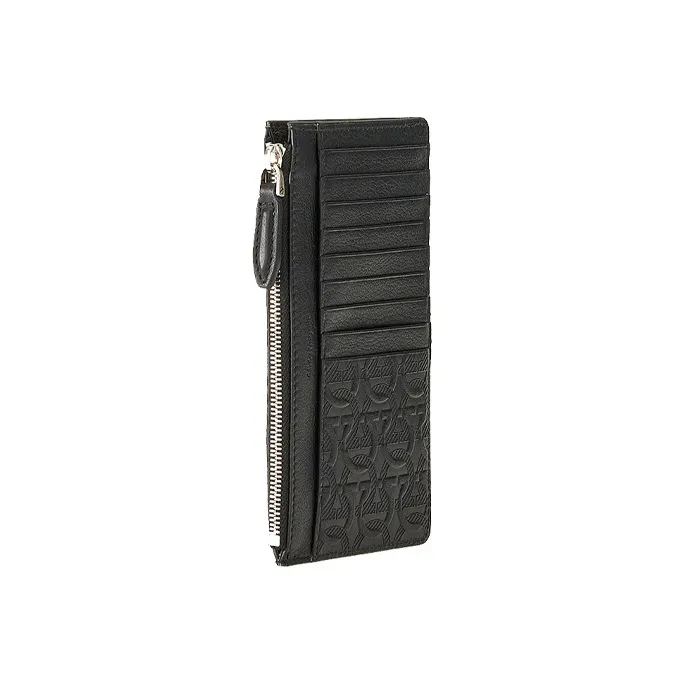 FERRAGAMO Cow Leather Cell Phone Pouch, Card Holder, Coin Purse Unisex Black-1