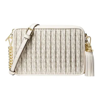 MICHAEL KORS Jet Set Charm Coated Canvas MK Shoulder Bag, Crossbody Bag Medium Size Women's Vanilla White With Cream