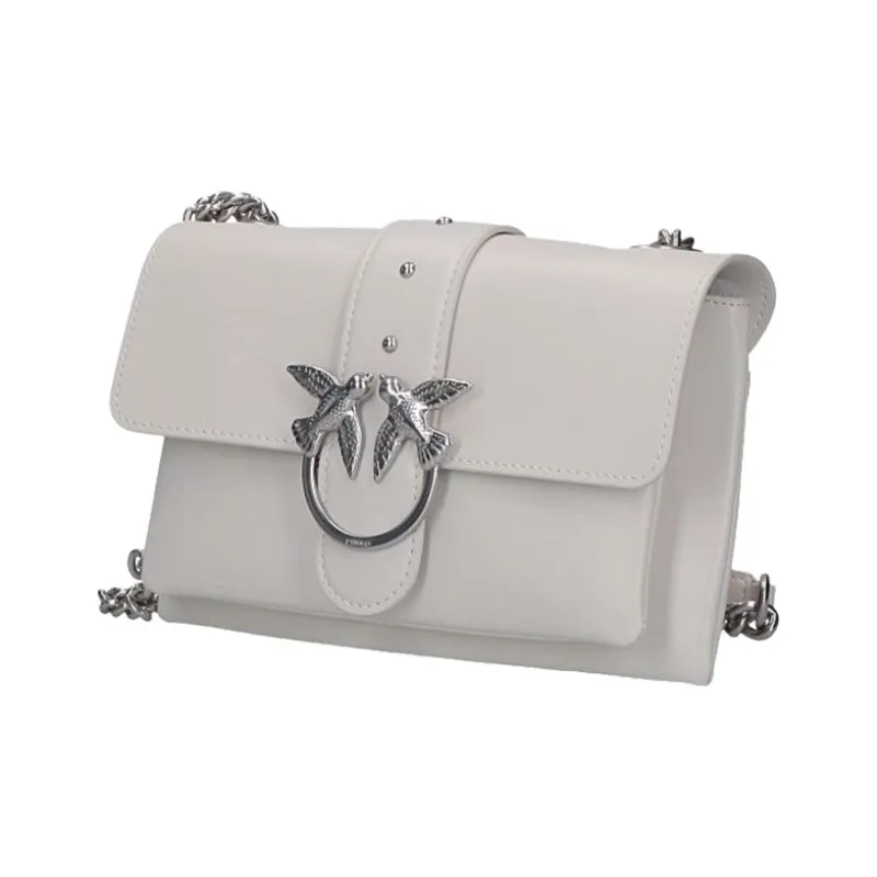 PINKO Cow Leather Messenger Bag, Crossbody Bag, Shoulder Bag Women's Gray White-2
