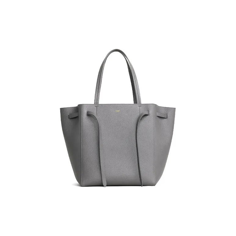 CELINE Cow Leather Tote Bag Shopping Bag Shoulder Bag Handbag Small Size Women's Gray-0