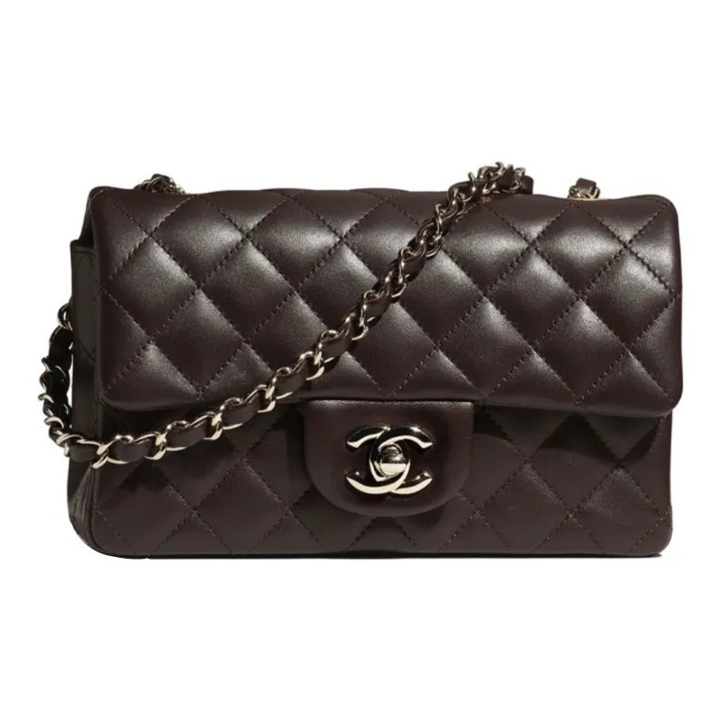 CHANEL Classic Flap CF Sheepskin Shoulder Bag, Crossbody Bag Trumpets Women's Chocolates Brown-0
