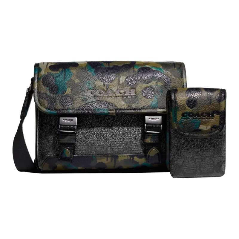 COACH League Canvas With Leather Storage Bag, Messenger Bag, Shoulder Bag, Crossbody Bag Small Size Men's Black-0