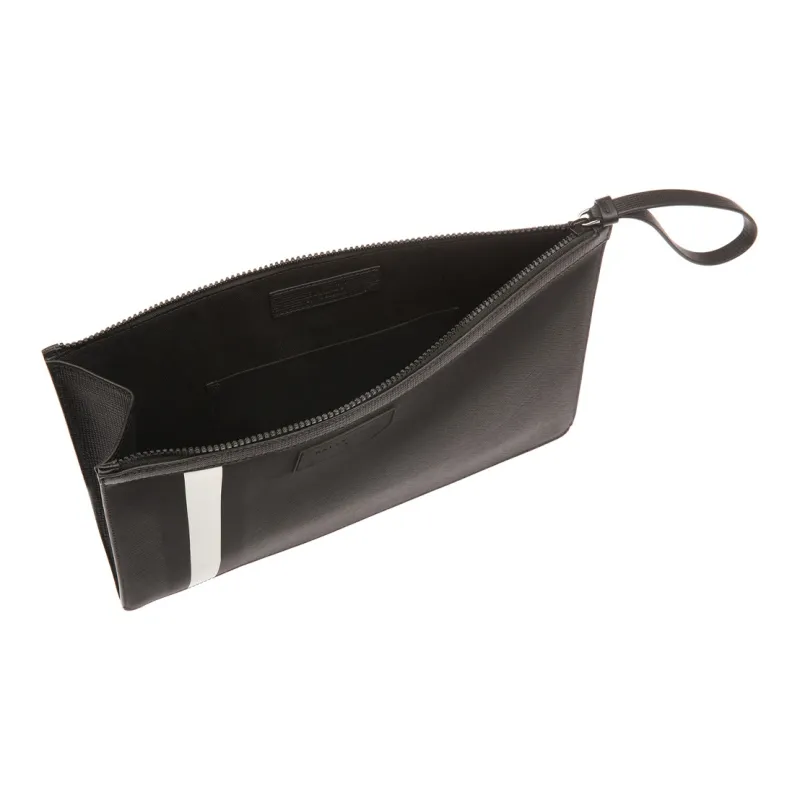 BALLY BOLLIS Canvas Leather Coin Purse Clutch Large Size Men's Black/White-3