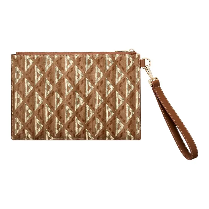 DIOR Cow Leather Canvas Handbags Clutches Men's Coffee-1