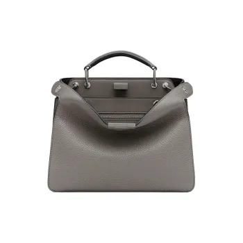 FENDI Peekaboo ISeeU Cow Leather Tote Bag Shopping Bag Shoulder Bag Crossbody Bag Handbag Mini Men's Gray & Black