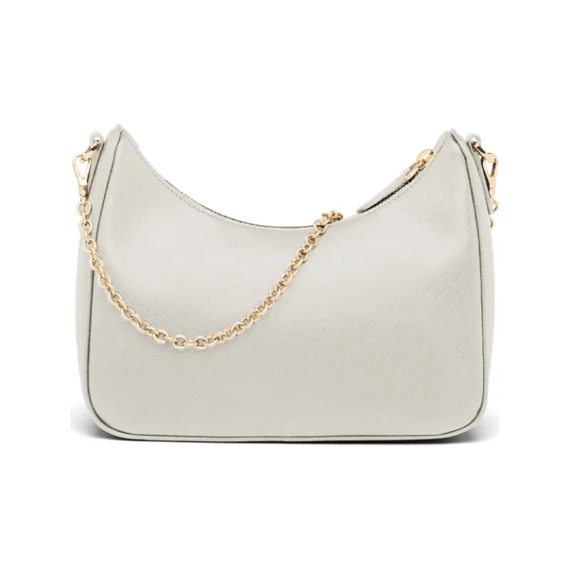 PRADA Hobo Saffiano Leather Shoulder Bag Handbags Shoulder Bags Women's White-2
