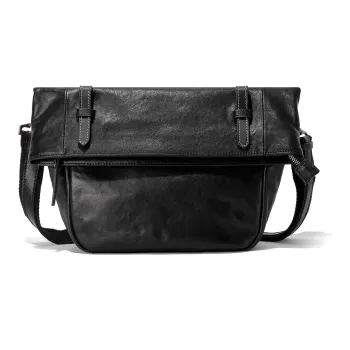 Ace Paul Vegetable Tanned Cow Leather Messenger Bag Fixed Gear Bike Shoulder Bag Crossbody Bag Large Size Unisex Black