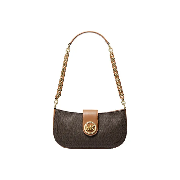 MICHAEL KORS Leather Crescent Bag Shoulder Bag Women's Dark Brown Acorn Brown Monogram-1
