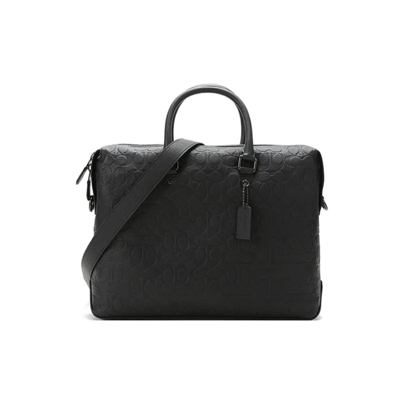 COACH Leather Tote Bag Shopping Bag Briefcase Crossbody One Shoulder Handbag Large Size Men's Black-0