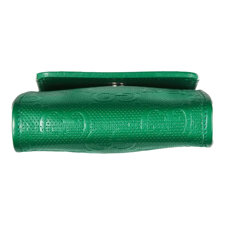 GUCCI Leather Shoulder Bag, Crossbody Bag, Cell Phone Pouch Mini Unisex Green-5