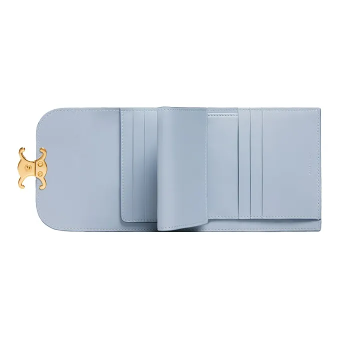 CELINE Triumph Gate Triomphe Shiny Smooth Calfskin Wallets Card Holders Women's Light Blue/Candy Color-3