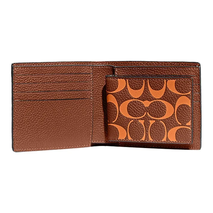 COACH 3 IN 1 Wallet Cow Leather Wallet Mini Men's Orange Monogram-1