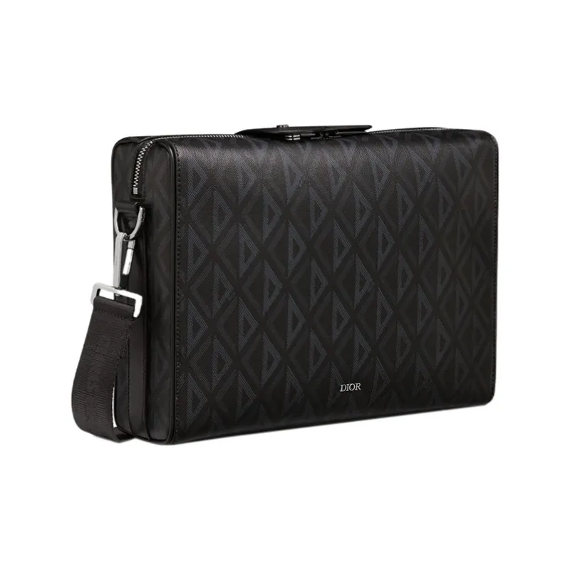 DIOR Lingot Smooth Cow Leather Messenger Bag Handbag Shoulder Bag Crossbody Bag Large Size Men's Black-2