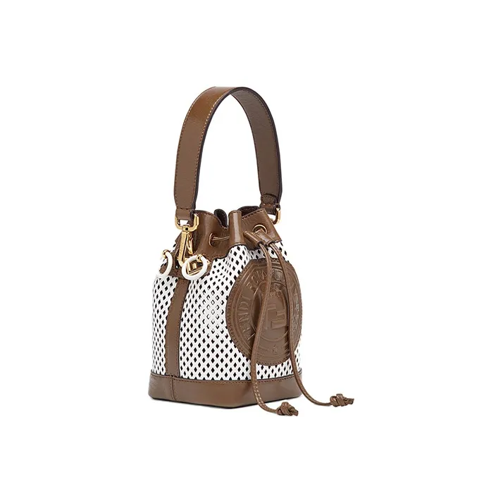 FENDI Mon Tresor Cow Leather Bucket Bag, Shoulder Bag, Crossbody Bag, Handbag Mini Women's White/Brown-1