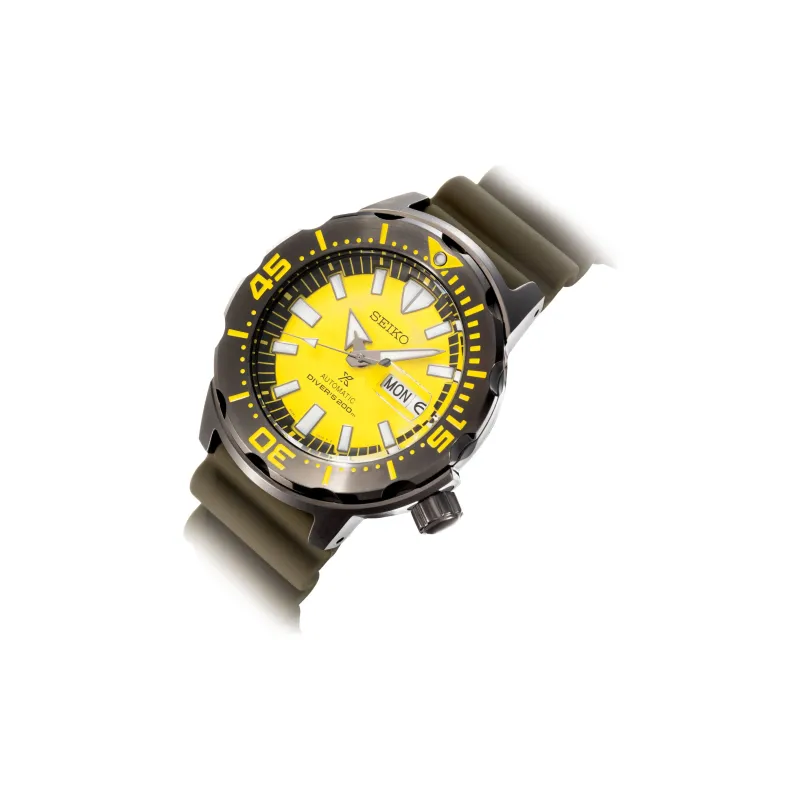 SEIKO Prospe Collection Mechanical Movement Silicone Strap Watch Men's Watches Yellow Watch Dial SRPF35K1-1