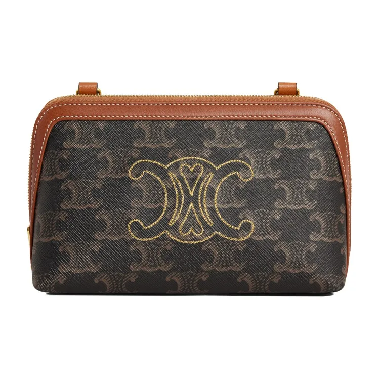 CELINE Triomphe Leather Handheld Shoulder Bag Crossbody Bag Women's Tawny-1