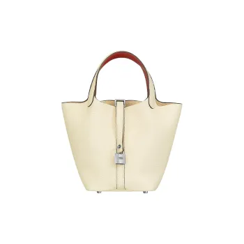 HERMES Picotin Lock Taurillon Clemence Leather Shoulder Bag Crossbody Bag Handbag Women's Milk White/Red Clay Color