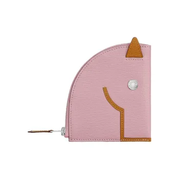 HERMES Mysore Goat Skin Coin Purse Women's Forest Purple/Caramel