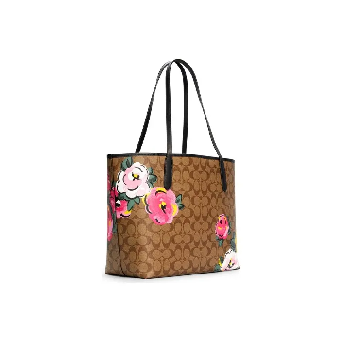 COACH Canvas With Leather Shoulder Bag Women's Brown-1