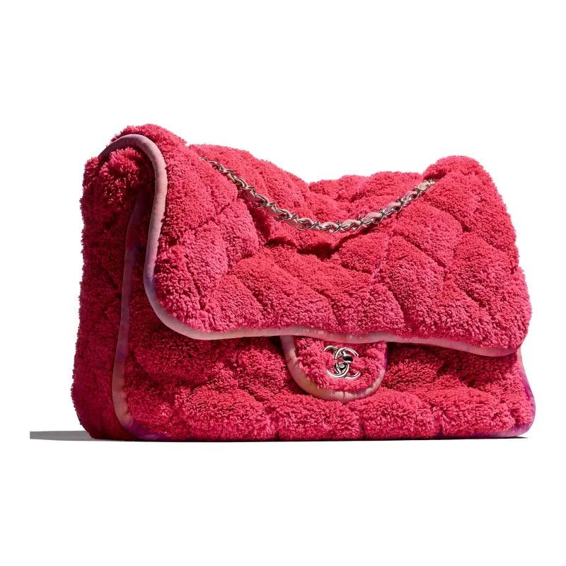 CHANEL Mixed Fiber Silver Metal Flap Bag Shoulder Bag Tubas Women's Flamingo Pink-2