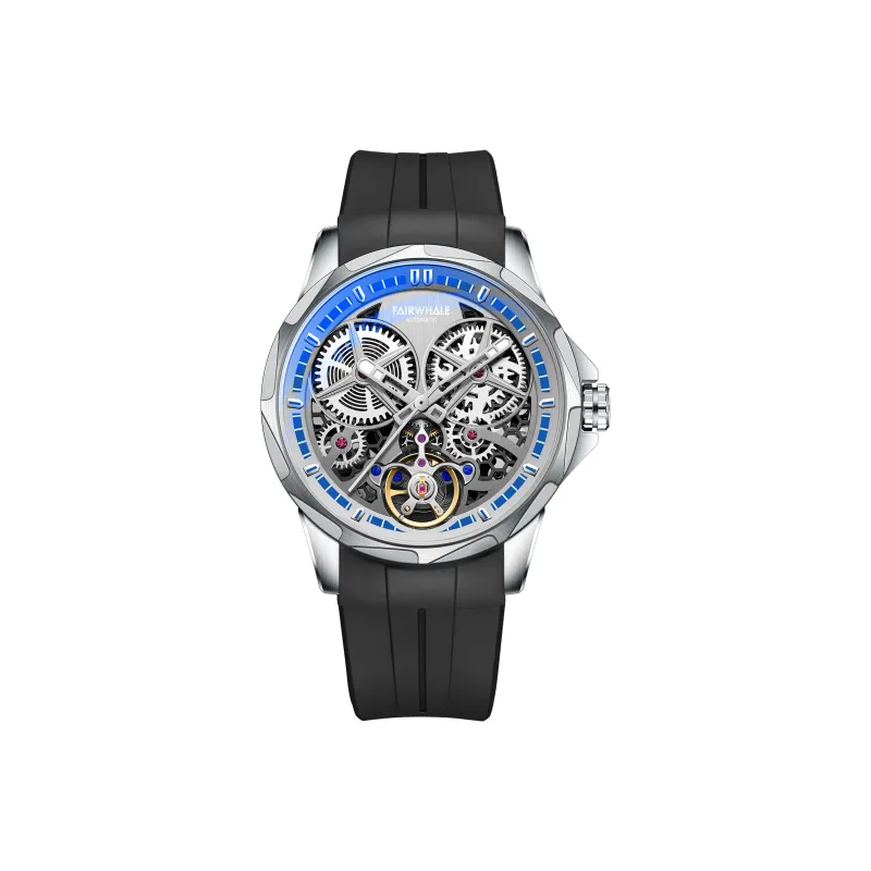 FAIRWHALE Pioneer Collection Men's Watch Automatic Mechanical Movement Silicone Strap Watch Men's Watches Cut Out Dial-0