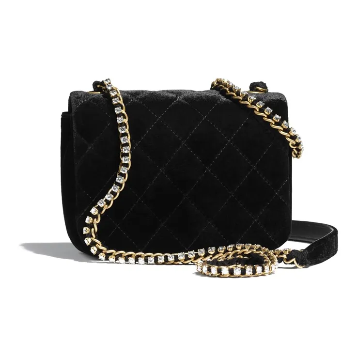 CHANEL Velour, Crystal Flap Bag, Shoulder Bag, Crossbody Bag Mini Women's Black-1