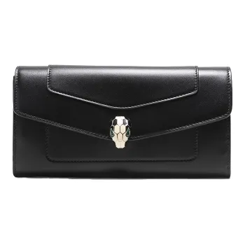 BVLGARI SERPENTI Cow Leather Wallet Women's Black