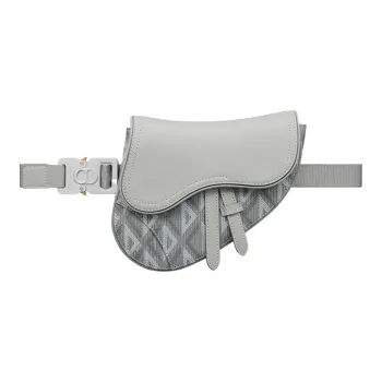 DIOR Canvas With Smooth Cow Leather Saddle Bag Fanny Pack Portable Crossbody Bag Shoulder Bag Mini Men's Gray