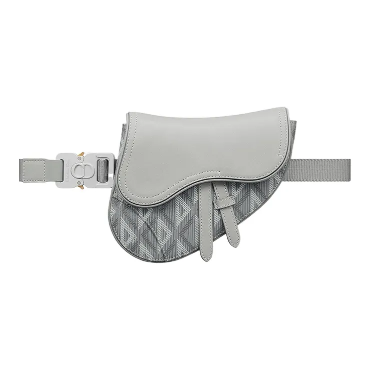 DIOR Canvas With Smooth Cow Leather Saddle Bag Fanny Pack Portable Crossbody Bag Shoulder Bag Mini Men's Gray-0