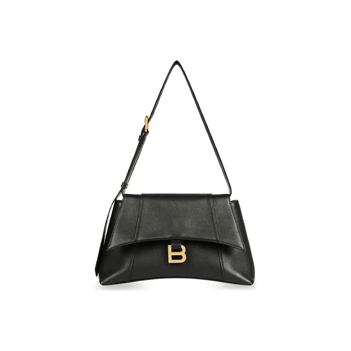 Balenciaga Downtown Calfskin Shoulder Bag Crossbody Bag Small Size Unisex Black-0