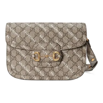 GUCCI Paris House Collaboration Horsebit 1955 Leather Saddle Bag, Shoulder Bag, Crossbody Bag Trumpets Unisex Ebony