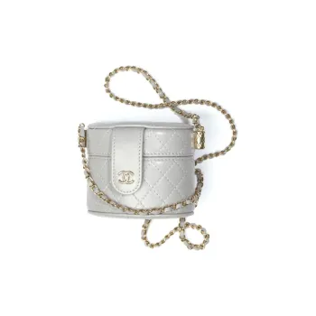 CHANEL Calfskin Round Bucket Bag Makeup Bags Handbag Shoulder Bag Crossbody Bag Regular Women's Gray