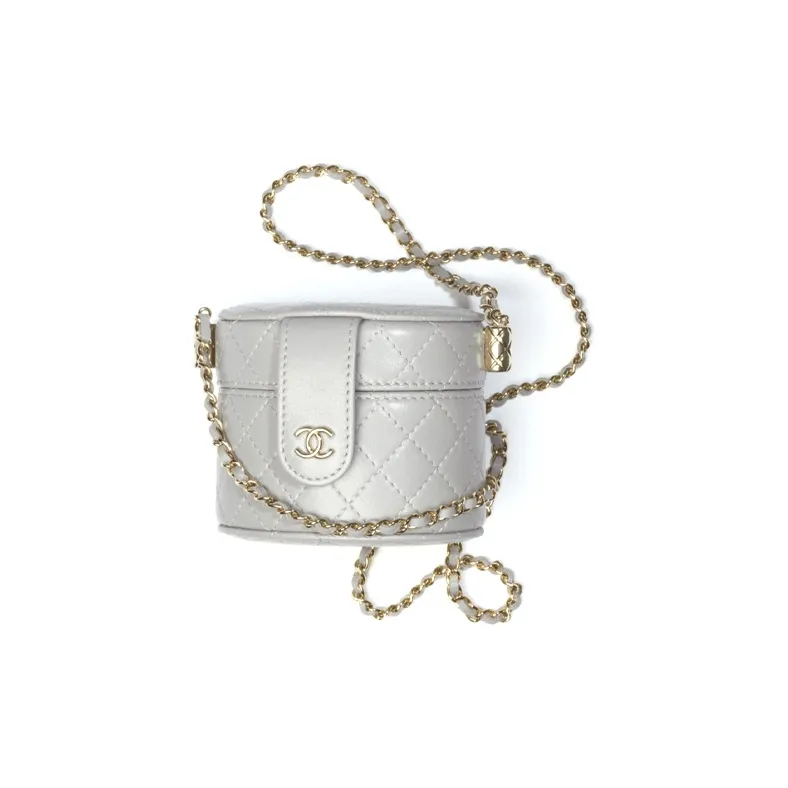CHANEL Grain Embossed Calfskin Cylinder Bag, Makeup Bag, Handbag, Shoulder Bag, Crossbody Bag Women's Gray-0