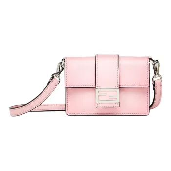 FENDI Leather Baguette Bag Necklace Pouch Handheld Shoulder Bag Mini Men's Pink