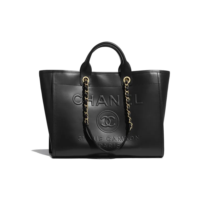 CHANEL Black Cow Leather Shopping Bag, Tote, One Shoulder Handbag Tubas Women's Black-0