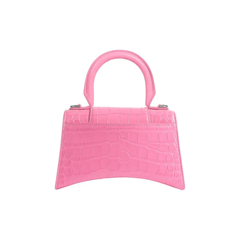 Balenciaga Hourglass Crocodile-Embossed Calfskin Hourglass Bag Crossbody One Shoulder Handbag Mini Women's Pink-2