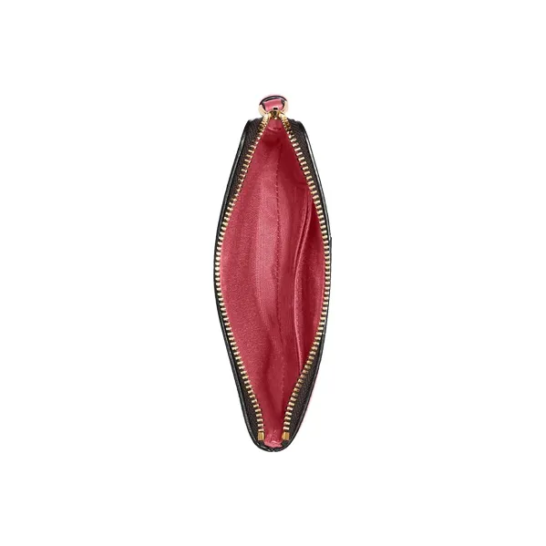COACH Corner Zip Canvas With Leather Card Holder Small Size Women's Strawberry Red/Khaki-1