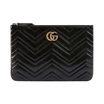 GUCCI Marmont Cow Leather Clutch Women's Black